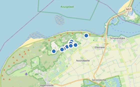 Kartenausschnitt mit den Hotels des Reiseziels