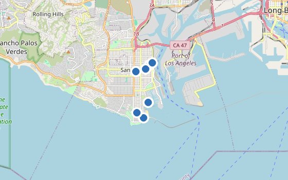 Kartenausschnitt mit den Hotels des Reiseziels