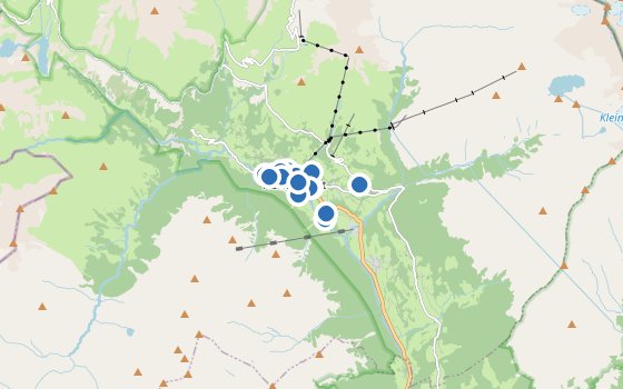Kartenausschnitt mit den Hotels des Reiseziels