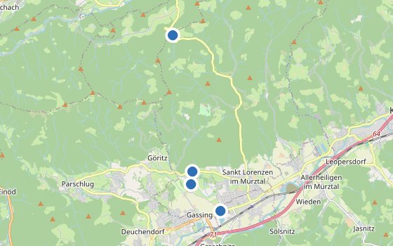 Kartenausschnitt mit den Hotels des Reiseziels