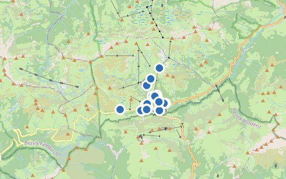 Kartenausschnitt mit den Hotels des Reiseziels