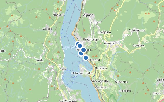 Kartenausschnitt mit den Hotels des Reiseziels