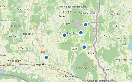 Kartenausschnitt mit den Hotels des Reiseziels