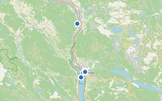 Kartenausschnitt mit den Hotels des Reiseziels