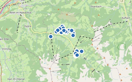 Kartenausschnitt mit den Hotels des Reiseziels