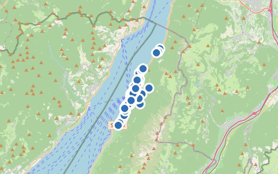 Kartenausschnitt mit den Hotels des Reiseziels