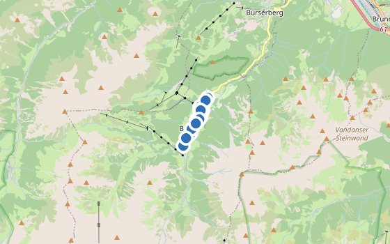 Kartenausschnitt mit den Hotels des Reiseziels