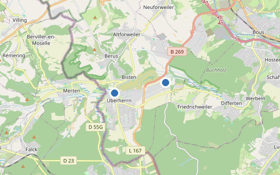 Kartenausschnitt mit den Hotels des Reiseziels