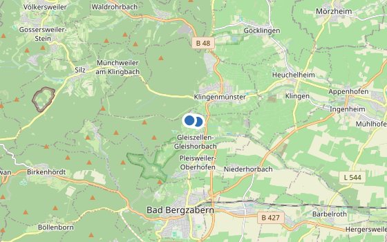 Kartenausschnitt mit den Hotels des Reiseziels
