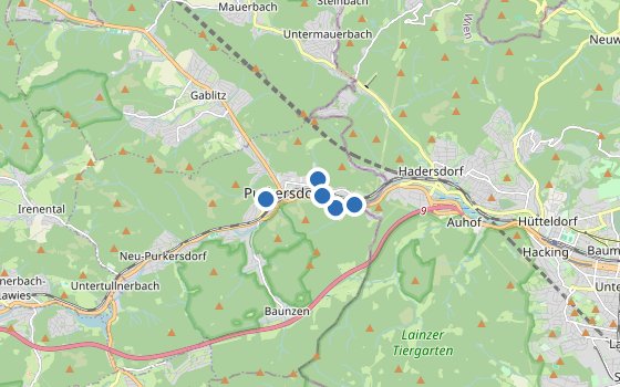 Kartenausschnitt mit den Hotels des Reiseziels