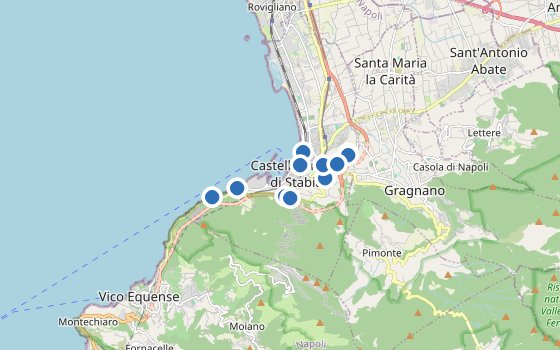 Kartenausschnitt mit den Hotels des Reiseziels
